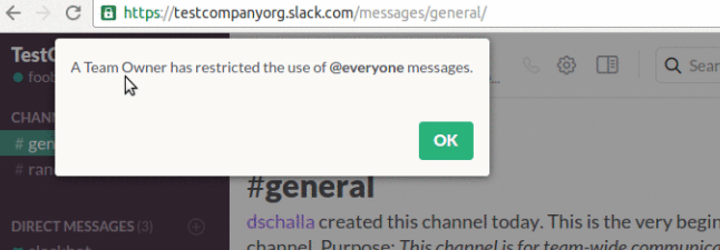 Slack: Restricted Everyone Mention